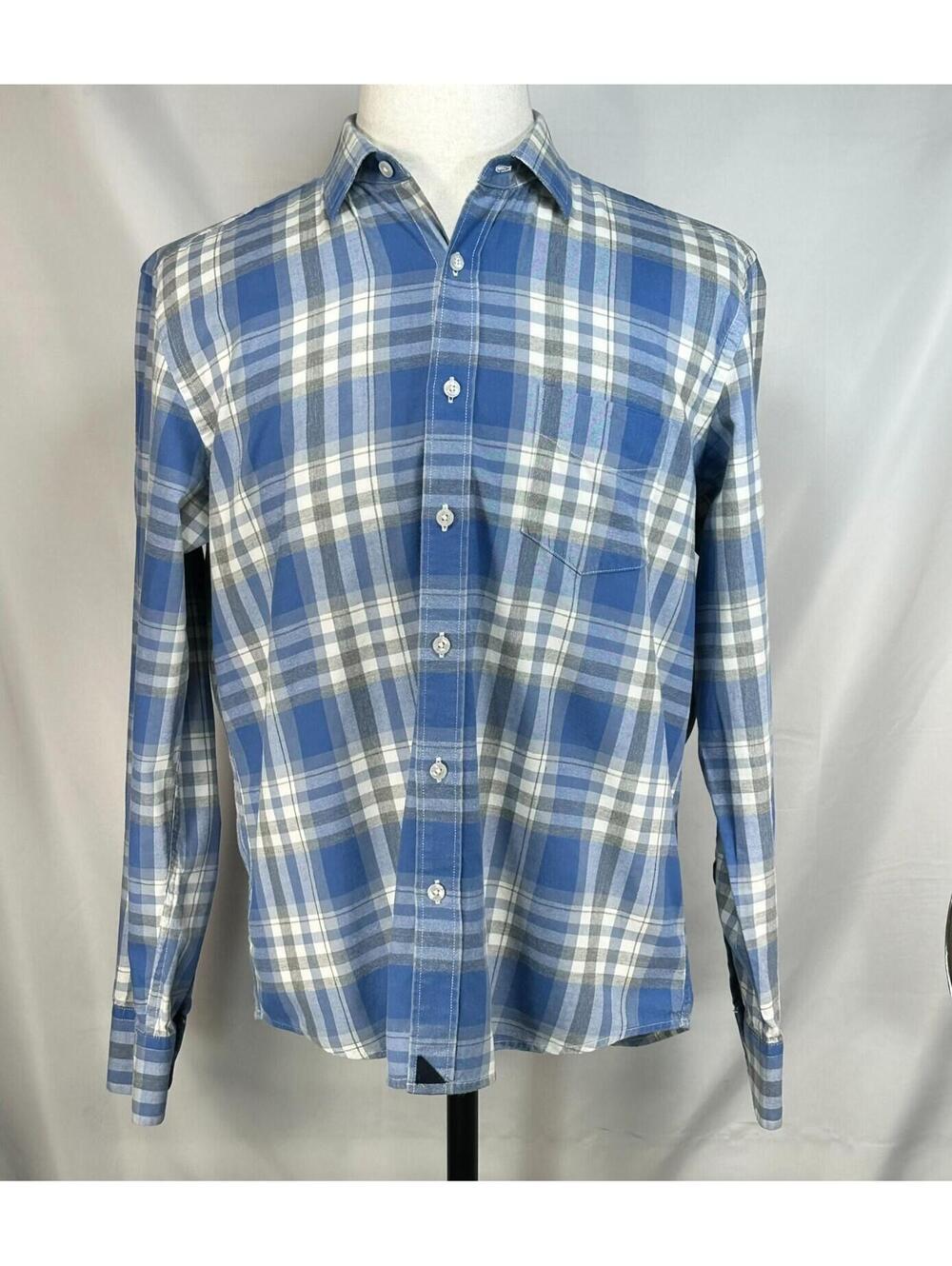 Untuckit Plaid 100% Cotton Button Up Shirt Blue Mens M
